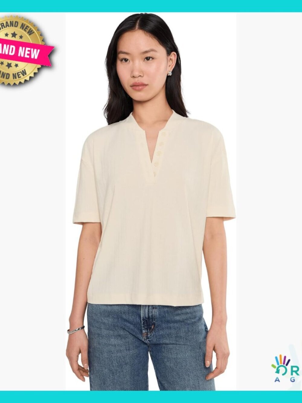 Mock Placket Rib Tee Minimal Chic Casual Everyday Wear V-Neck Top